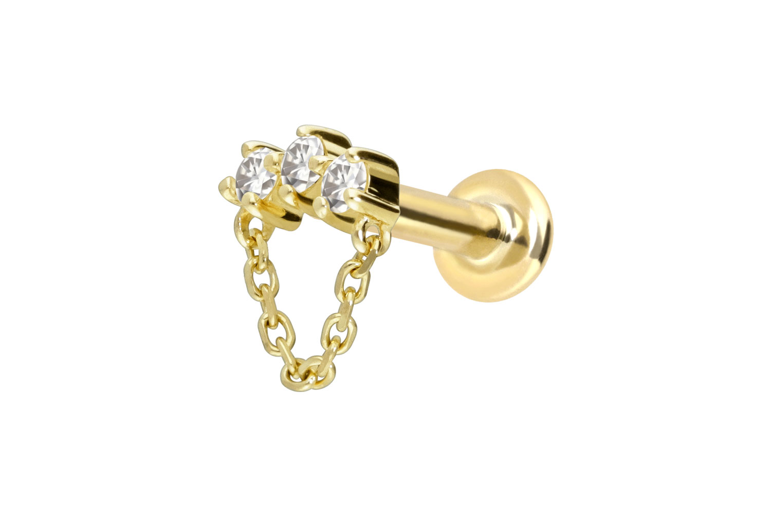 14 Karat Gold Labret Piercing mit Innengewinde MOISSANIT-BOGEN + KETTE